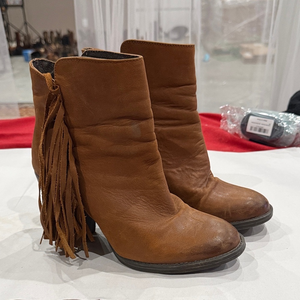 Steve Madden Tan Ankle Boots with Fringe